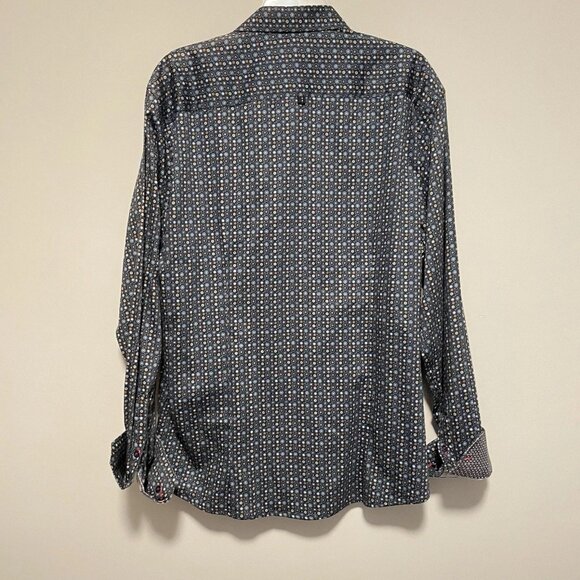 7 Downie Street $228 Dress Shirt Size XL (Size 6 UK) Blue Geometric Button Up - Picture 3 of 6